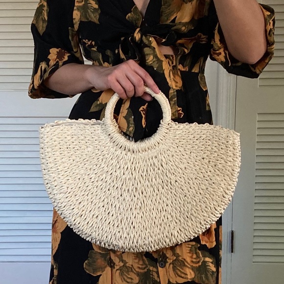 Handbags - Straw Half-Moon Bag